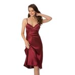 nevway (1222) Kadın Saten Dantelli Gecelik 900 Bordo Bordo XL