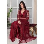 nevway (2921) Hediyelik & Çeyizlik Saten Gecelik & Sabahlık Takımı Bordo M
