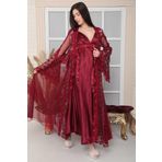 nevway (2956) Hediyelik & Çeyizlik Saten Gecelik & Sabahlık Takımı Bordo XL