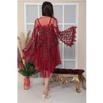 nevway (2973) Hediyelik & Çeyizlik Saten Gecelik & Sabahlık Takımı Bordo XL
