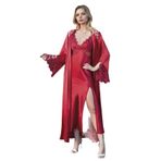nevway (3152) Hediyelik & Çeyizlik Saten Gecelik & Sabahlık Takımı Bordo M