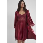 nevway (796) Saten Dantelli Gecelik ve Sabahlık Takımı - 4265 Bordo L