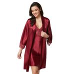nevway (819) Saten Dantelli Gecelik Ve Sabahlık Takımı - 4280 Bordo L