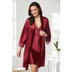 nevway (821) Saten Dantelli Gecelik Ve Sabahlık Takımı - 4280 Bordo XL