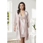 nevway (827) Saten Dantelli Gecelik Ve Sabahlık Takımı - 4280 Pudra Pudra XL