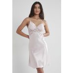 nevway (947) Kadın Saten Dantelli Gecelik 608 Pudra Pudra XL