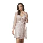 nevway (977) Saten Gecelik Sabahlık Pijama Takım Şort Takım 6'lı Gelin Çeyiz Seti - 6225 Pudra XL