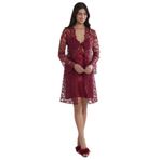 nevway (990) Saten Gecelik Sabahlık Pijama Takım Şort Takım 6'lı Gelin Çeyiz Seti - 6225 Bordo M