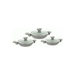 New And Single Granit Sahan Cam Kapaklı Tava 3 Lü Set 6 Parça 18 - 20 - 22 Cm Gri