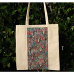 New Bazaar Kanvas Bez Çanta - Dokuma Kumaş Desenli - Iç Cepli ve Cırtlı - 36 x 40 cm - Renkli Damlayan Damlalar