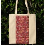 New Bazaar Kanvas Bez Çanta - Dokuma Kumaş Desenli - Iç Cepli ve Cırtlı - 36 x 40CM-BORDO Paisley Çiçek Desenli - Renkli
