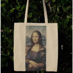 New Bazaar Kanvas Bez Çanta - Dokuma Kumaş Desenli - Iç Cepli ve Cırtlı - 36 x 40CM-LEONARDO Da Vinci-Mona Lisa - Renkli