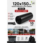 New City 120x150 cm 240 Litre Konteyner Boy Çöp Torbası 10 Adet Siyah Dayanıklı Endüstriyel Çöp Poşeti 10'lu 1 Rulo