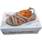 New Collection Hasirli Sandalet - Altın - Krem