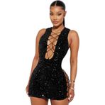New Dreams Fantasy Elegant Seksi Zarif Mini Elbise 8484 (Siyah, XL)
