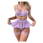 New Dreams Fantezi Elegant Dantelli Jartiyer Seti 8493 (Lila, M)