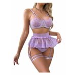 New Dreams Fantezi Elegant Dantelli Jartiyer Seti 8493 (Lila, XL)