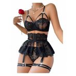 New Dreams Fantezi Elegant Dantelli Jartiyer Seti 8493 (Siyah, L)