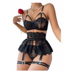 New Dreams Fantezi Elegant Dantelli Jartiyer Seti 8493 (Siyah, XL)