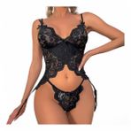 New Dreams Göz Alıcı Dantel Desenli Jartiyer Takımı 8460 (Siyah, L)