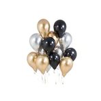New Eco 30 Adet Metalik Balon Helyum Gazı Uyumlu Siyah Gold Gümüş