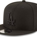 New Era MLB 9FIFTY Siyah Siyah Ayarlanabilir Snapback Şapka Şapkası Tek Beden Herkese Uyar, Los Angeles Dodgers, Tek Beden
