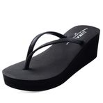 New front Dolgu topuklu parmak arası terlik, kadın, yazlık sandalet, kadın, parmak arası terlik, şık, plaj, moda, eğimli, topuk, kauçuk, konforlu, yaz, kum, plaj, tatil, havuzlar, Siyah, 40 EU