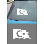 New Jargon Türk Bayrağı Oto Sticker - Ay Yıldız Araç Cam Sticker - Dalgalı Türk Bayrağı 15X9CM - Beyaz