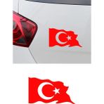 New Jargon Türk Bayrağı Oto Sticker - Ay Yıldız Araç Cam Sticker - Dalgalı Türk Bayrağı 15X9CM - Kırmızı