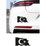 New Jargon Türk Bayrağı Oto Sticker - Ay Yıldız Araç Cam Sticker - Dalgalı Türk Bayrağı 15X9CM - Siyah