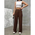 New Journal Kadın Kahverengi Yüksek Bel Pileli Plazzo Kumaş Pantolon Nwj-1000500018 Kahverengi