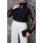 NEW JOURNAL Kadın Siyah Dantel Detaylı Bluz PC6115