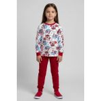 New Kids Ayıcık ve Ay Desenli Uzun Kollu Mevsimlik Pamuk Kız Çocuk Pijama Takımı - 6 - 7 Yaş - Kırmızı