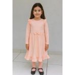 New Kids Fiyonklu Detaylı Fırfırlı Uzun Kollu Mevsimlik Pamuk Somon Renk Kız Çocuk Elbise - 2 - 3 Yaş