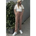 NEW LAVİVA Kadın Kahve Çizgili, Beli Lastikli, Cepli, Salaş Spor Pantolon