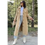 NEW LAVİVA Kadın Karamel Uzun Kol, Çift Cepli, Eteği Oval Kesim, Kemerli, Kaşe Gömlek Kaban (ASTARSIZ)