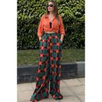 NEW LAVİVA Kadın Saten Beli Lastikli Desenli Pantolon 700-3345
