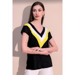 New Laviva Kadın Siyah Kaliteli Üretim V Yaka Garnili Salaş Bluz Tshirt - 40