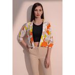 NEW LAVİVA Kadın Turuncu Şık Desenli Poplin Crop Ceket