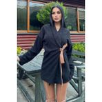 New Laviva Siyah Kruvaze Yaka, Deri Kuşaklı, Kuzu Peluş Hırka Ceket - 42