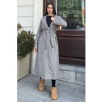 NEW LAVİVA Vizon Kruvaze Yaka, Çift Cepli, Beli Kemerli, Uzun Balıksırtı Kaşe Kaban (Astarsız)