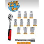 New Lokma Anahtar Takımı 12'li Set 8-10-12-13-14-15-17-19-22-24 mm Cr-V Çelik 1/2 Derin Cırcır Soket - Portakal Rengi - 12 parça