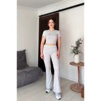 New Now 2' Lİ SET - BİSİKLET YAKA YARIM KOL CROP BLUZ ve İSPANYOL PAÇA TAKIM