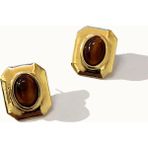 New Obsessions Gold Detaylı Renkli Taşlı Kare Çelik Vintage Küpe - Standart - Kahverengi