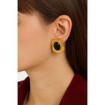 New Obsessions Gold Detaylı Renkli Taşlı Kare Çelik Vintage Küpe - Standart - Siyah