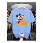 New Shine Mickey Mouse ve Goofy Baskılı Büyük Beden Oversize T-Shirt