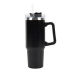 New View Gifts 30 oz Kapaklı ve Pipetli Bardak Kupası, Kulplu Yeniden Kullanılabilir Yalıtımlı Kupa, Buzlu ve Sıcak İçecekler için Paslanmaz Çelik Bardak, Siyah