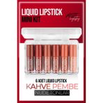 New Well Likit Ruj Mini Kit Kahverengi 6'lı Set Uzun Süre Kalıcı Parlak Bitişli Dudak Makyajı