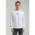 New World 22FWM60129 Bisiklet Yaka Beyaz Erkek Sweatshirt