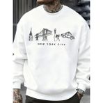 New York City Özellik Desen Erkekler Kazak Sonbahar Bisiklet Yaka Kazak Hip Hop Çok Renkli Gi - Beyaz - M
